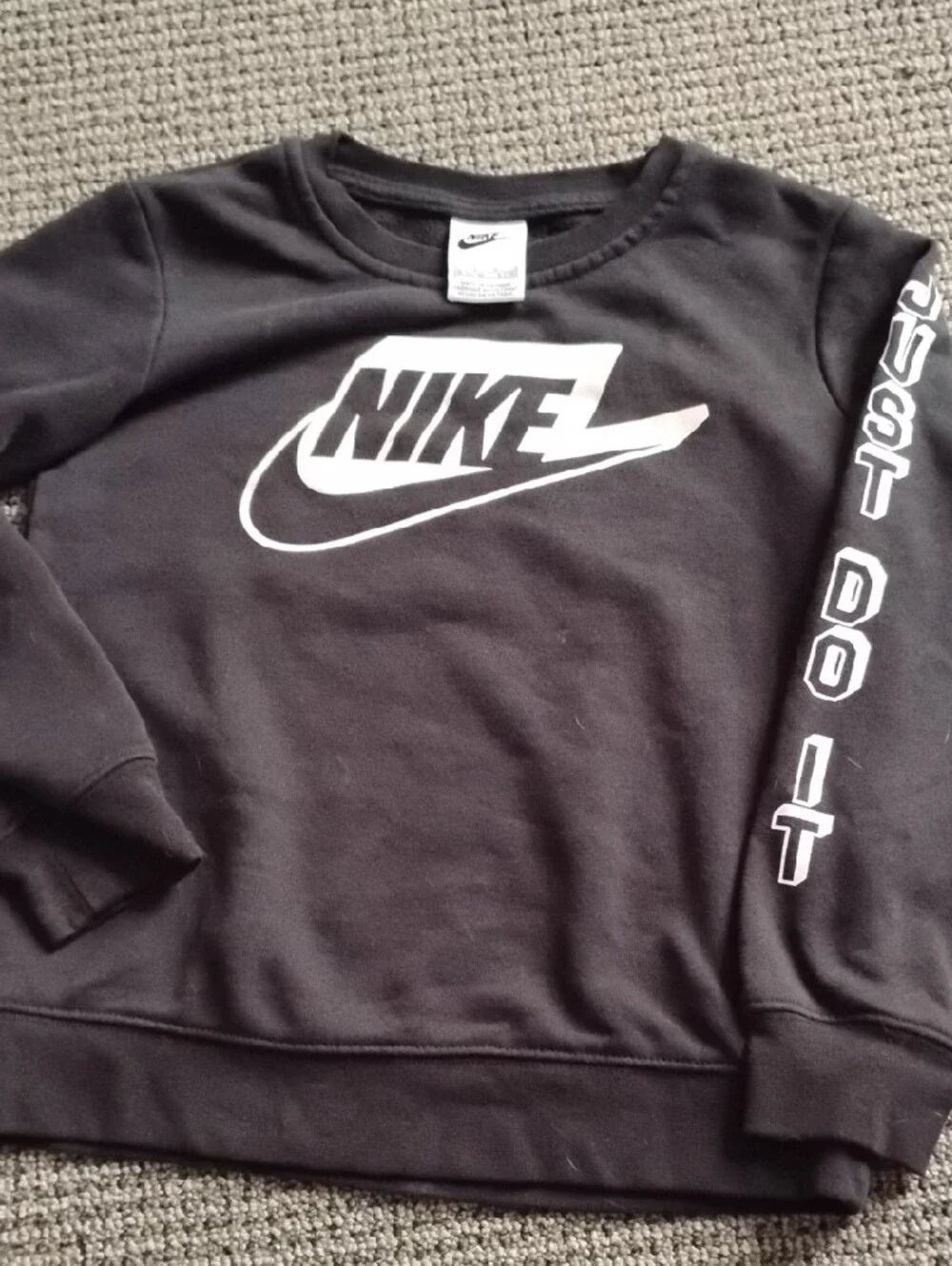 Nike Black Crewneck Sweatshirt with‎ White Logo and 'Just Do It' Sleeve